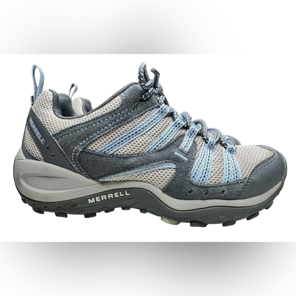 Merrell Trail Hiking Shoes Fayette Sport Dark Gull Gray w/Blue Womens Size 7.5